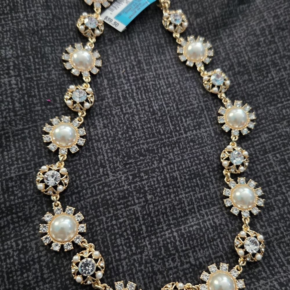 Charter Club Gold and Pearl Floral Necklace New No Tag